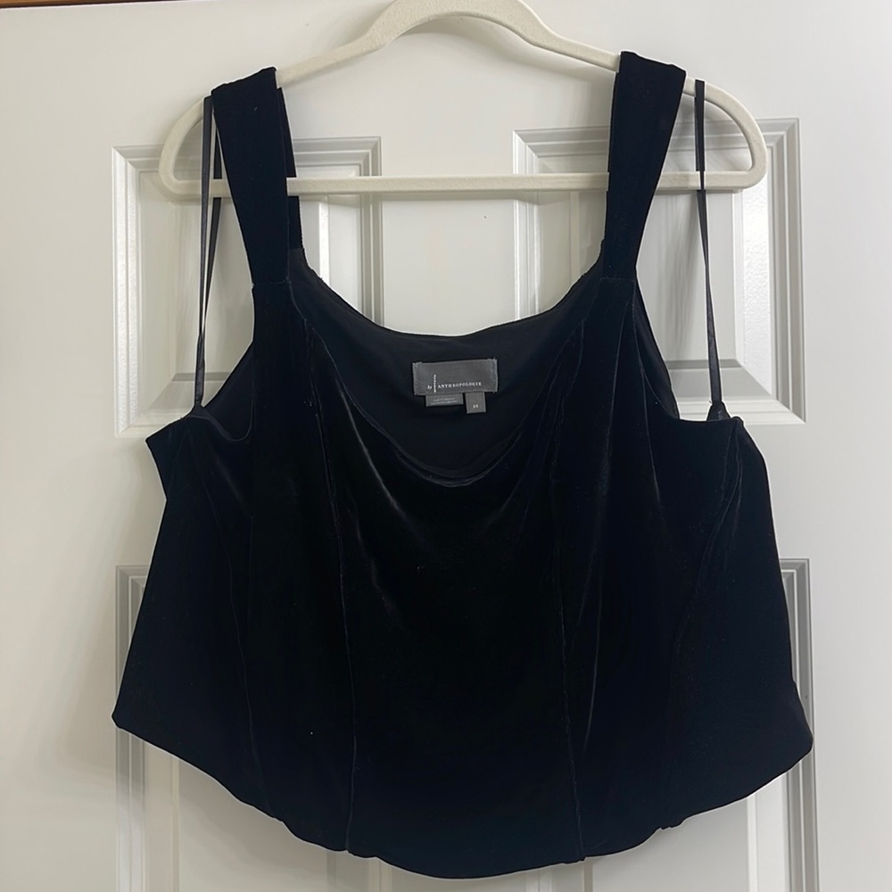 Anthropologie bustier style black velvet top, size 2x.